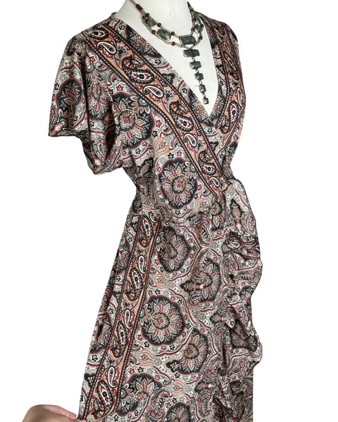 Silk adjustable ruffle wrap dress (brown n black)