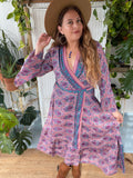 Silk adjustable wrap dress (pink n blue )