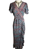 Silk adjustable ruffle wrap dress (navy)