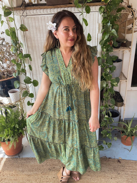 Tiered Bohemian Maxi Dress (green)